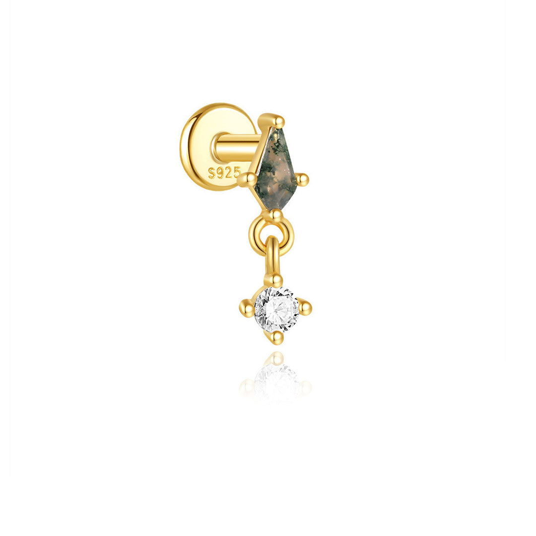 925 Sterling Silver All-Match Water Grass Agate Ear Piercing Stud