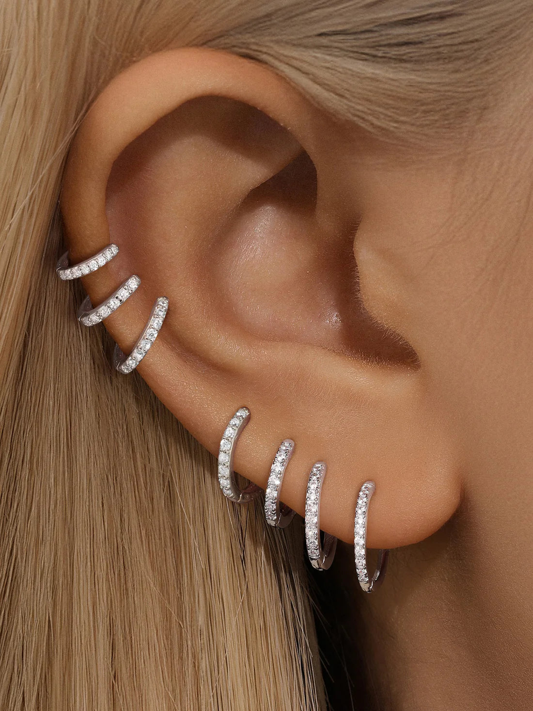 925 Classic Waterproof Pave Hoop Huggies Earrings