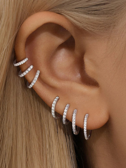 925 Classic Waterproof Pave Hoop Huggies Earrings