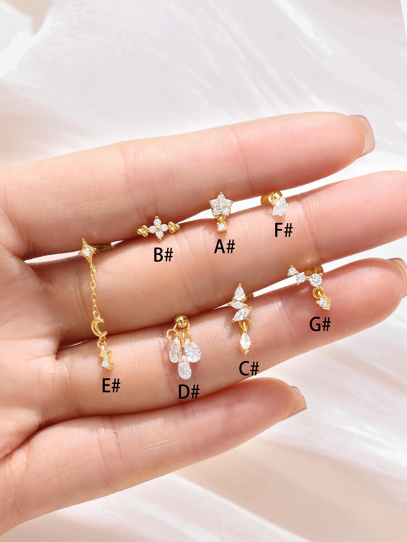 925 Sterling Silver Waterproof Flower Drops Star Moon Studs Earring Series