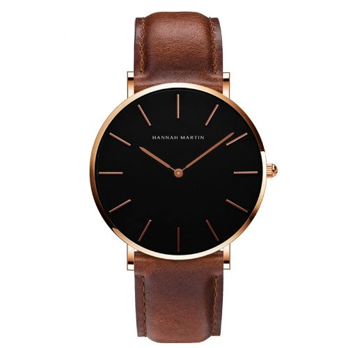 Water-Resistant Shockproof Quartz Watch with Leather Band