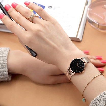 Elegant Women’s Watch & Bracelet Set - Rose Gold Finish