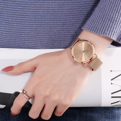 Elegant Women’s Watch & Bracelet Set - Rose Gold Finish