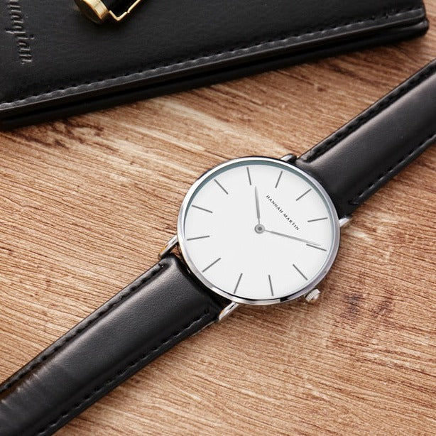 Water-Resistant Shockproof Quartz Watch with Leather Band