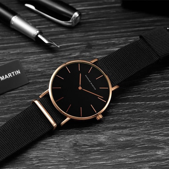 Water-Resistant Shockproof Quartz Watch with Leather Band