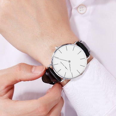 Water-Resistant Shockproof Quartz Watch with Leather Band