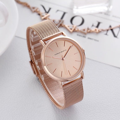 Elegant Women’s Watch & Bracelet Set - Rose Gold Finish