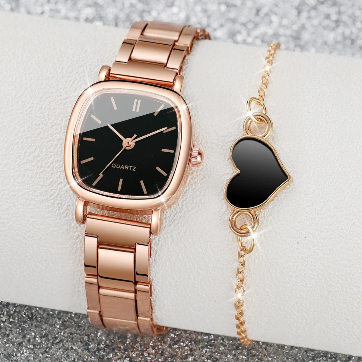 Valén – Square Watch and Heart Bracelet Set (2 Pieces)