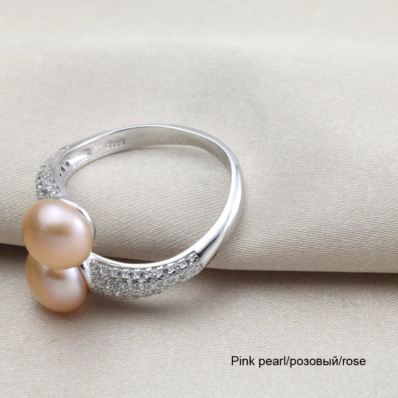 VALÉN Real 925 Sterling Silver Double Pearl Ring