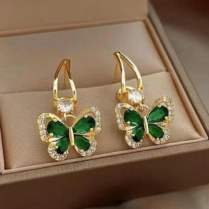 VALÉN — Green Crystal Butterfly Earrings (925 Silver Post)