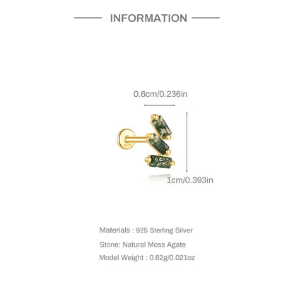 VALÉN 1PC Natural Moss Agate Threaded Ear Bone Nail Tassel Earring