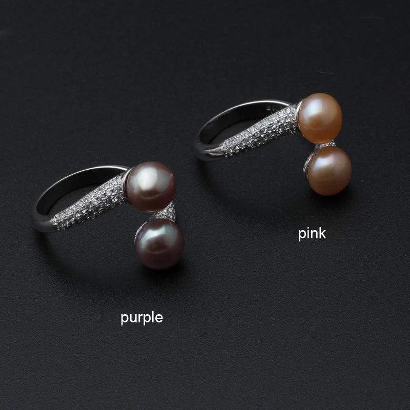 VALÉN Real 925 Sterling Silver Double Pearl Ring