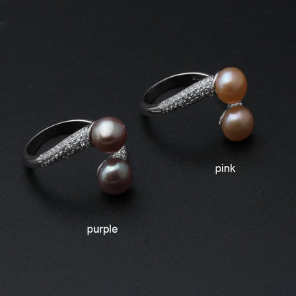 VALÉN Real 925 Sterling Silver Double Pearl Ring