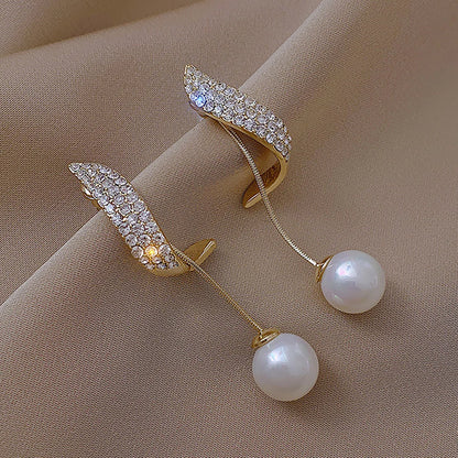 VALÉN New Classic Elegant Imitation Pearl Crystal Long Tassel Earrings