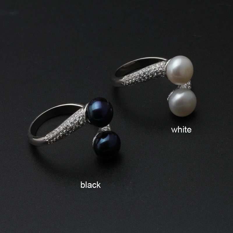 VALÉN Real 925 Sterling Silver Double Pearl Ring