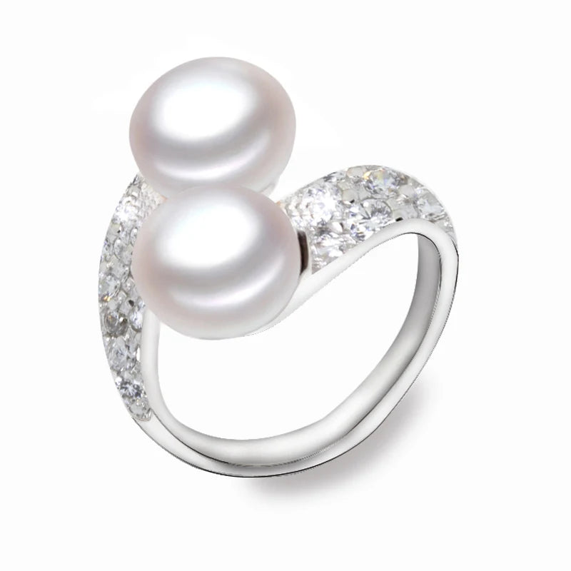 VALÉN Real 925 Sterling Silver Double Pearl Ring