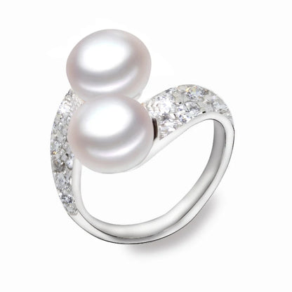 VALÉN Real 925 Sterling Silver Double Pearl Ring