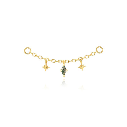 VALÉN 1PC Natural Moss Agate Threaded Ear Bone Nail Tassel Earring