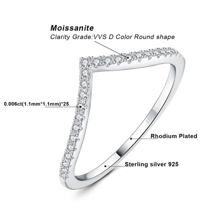 VALÉN JewelryPalace Moissanite D Color V-Shape Stackable Wedding Ring