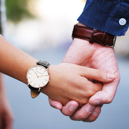 Water-Resistant Shockproof Quartz Watch with Leather Band