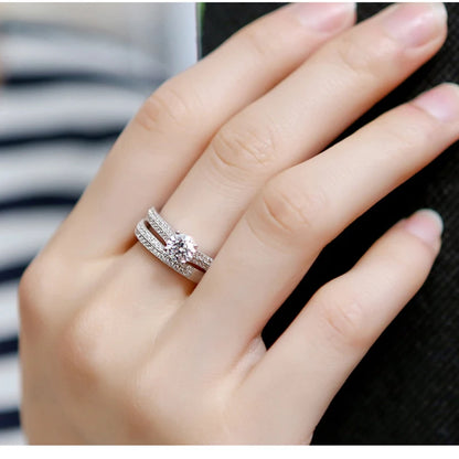 Valén Vintage Halo 925 Sterling Silver Wedding Ring Set