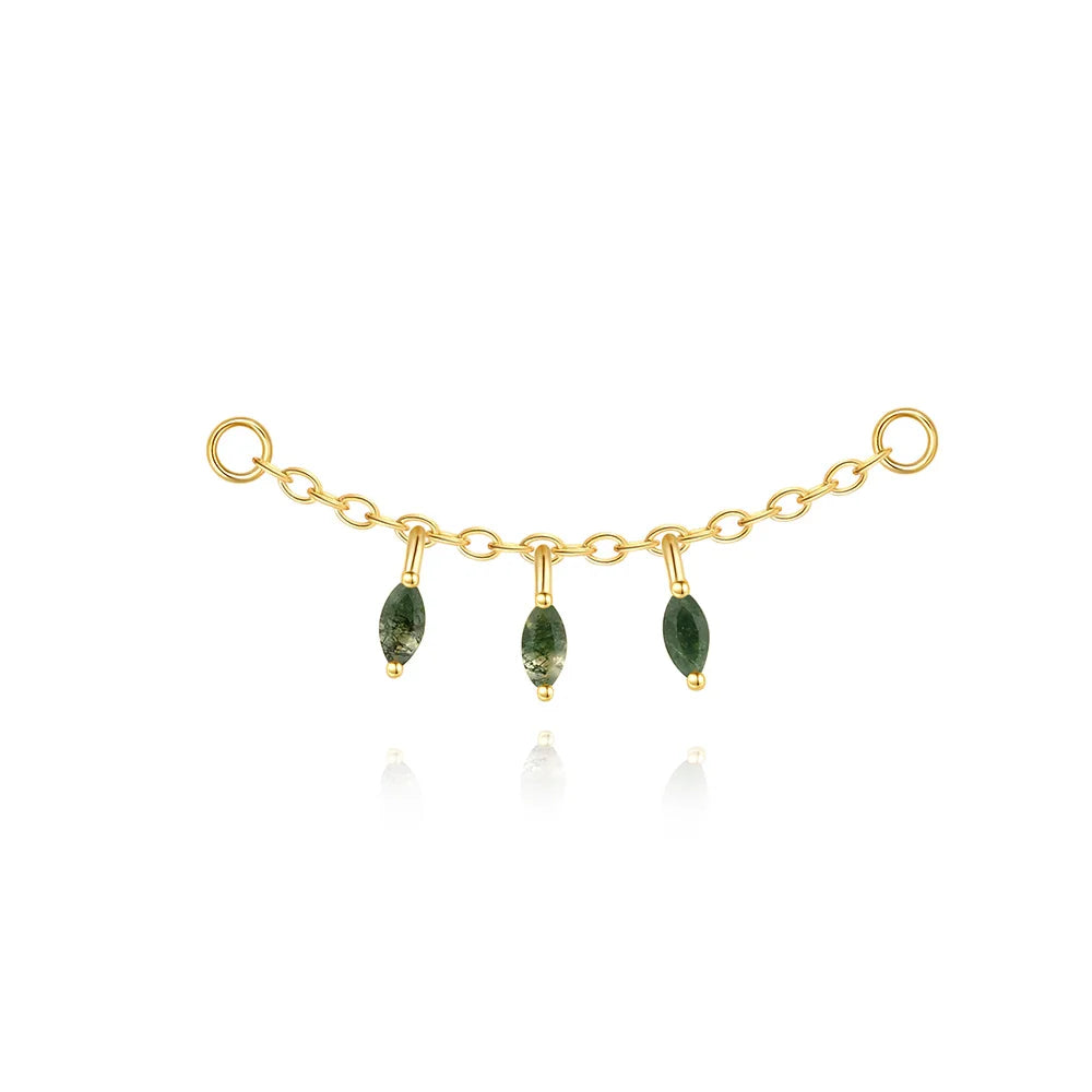 VALÉN 1PC Natural Moss Agate Threaded Ear Bone Nail Tassel Earring