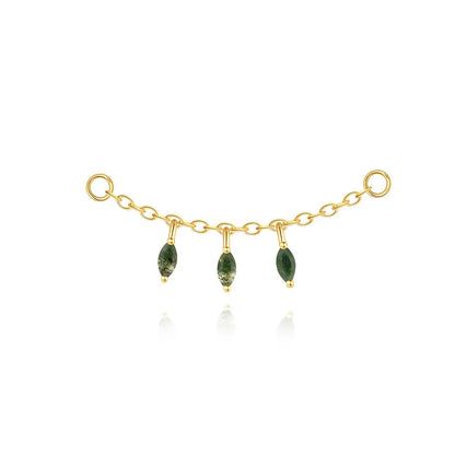 VALÉN 1PC Natural Moss Agate Threaded Ear Bone Nail Tassel Earring