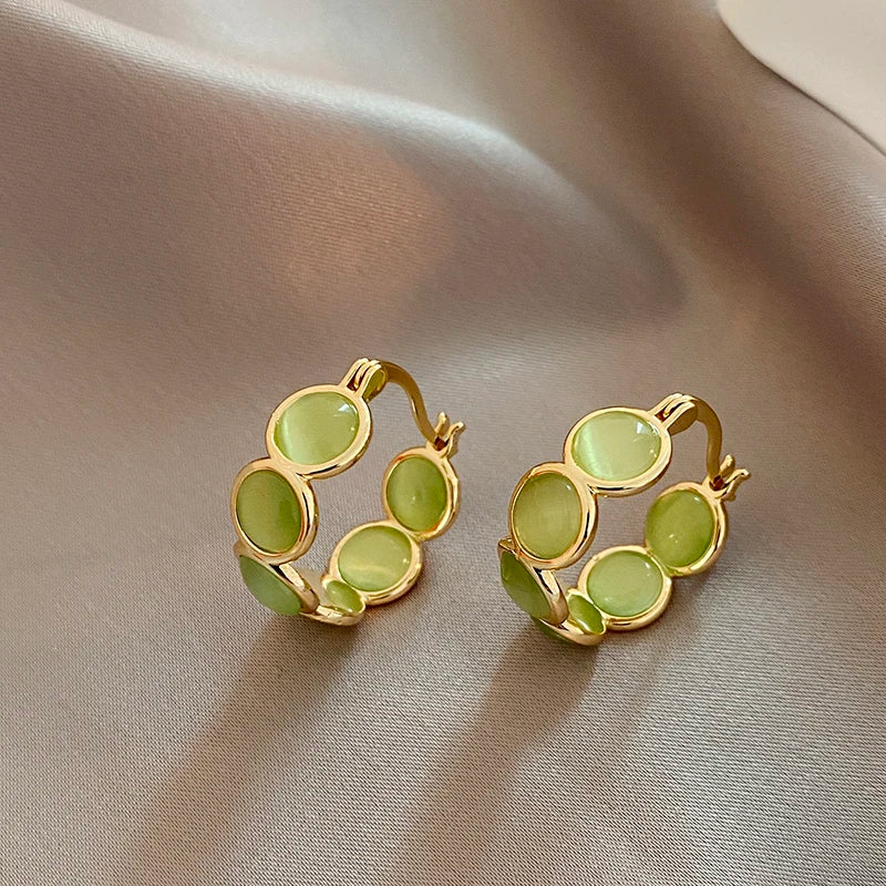 Valén – Iridescent Elegance in White & Green Opal Hoops