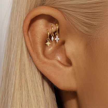 VALÉN PC S925 Pure Silver Classic Four-pointed Star Stud Zircon Earrings and Earrings are Noble, Beautiful, Elegant Ear Studs