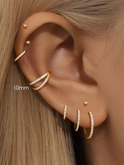 G23 Titanium Waterproof Double Hoop Cartilage Earring 16G – 5A CZ, Multiple Sizes