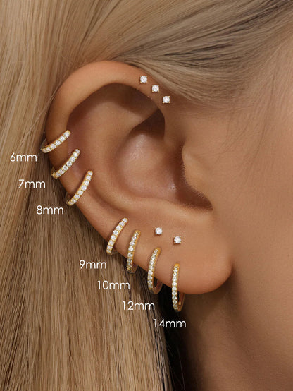 925 Classic Waterproof Pave Hoop Huggies Earrings