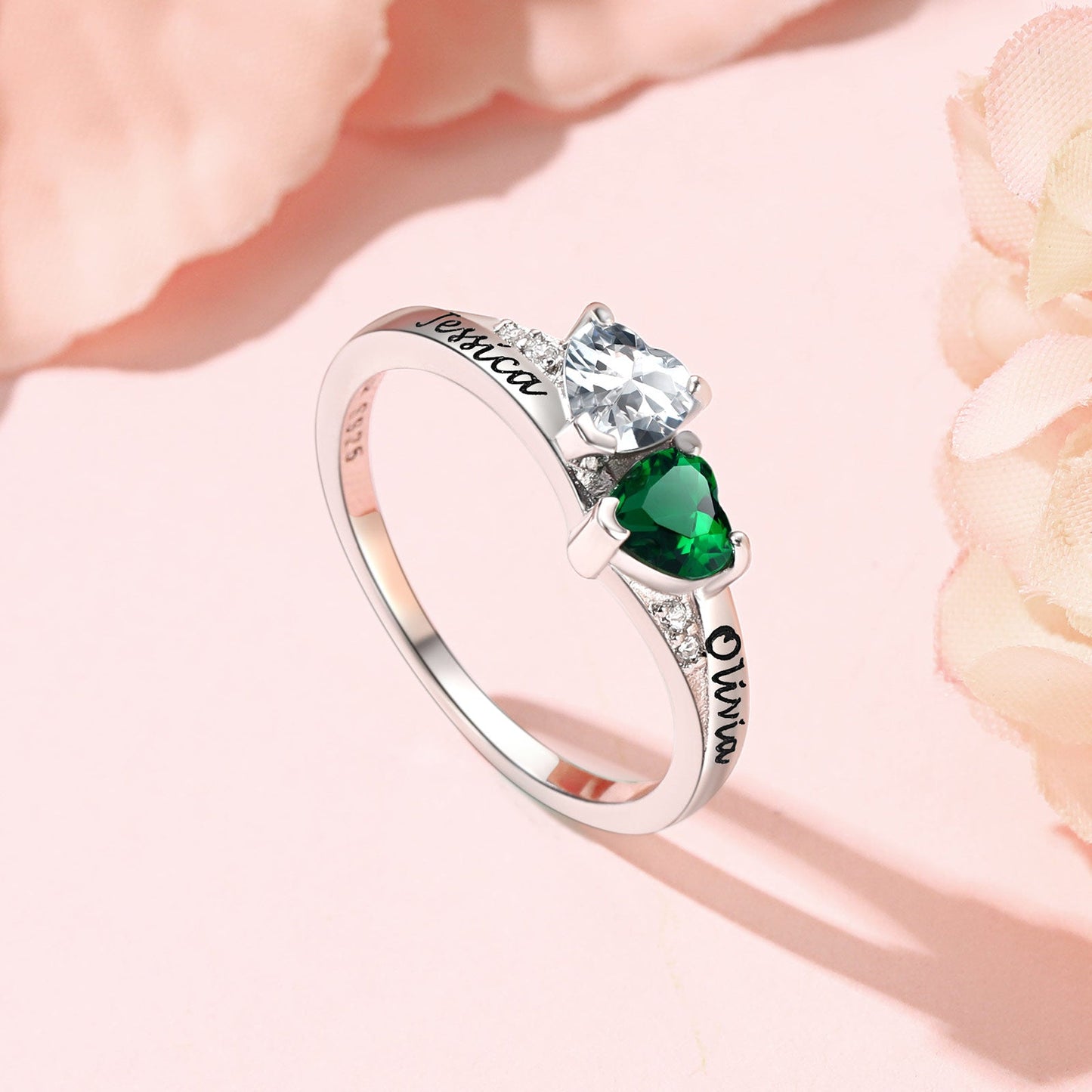 925 Sterling Silver Personalized Birthstone Rings For Women