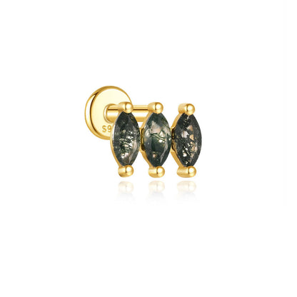 925 Sterling Silver All-Match Water Grass Agate Ear Piercing Stud