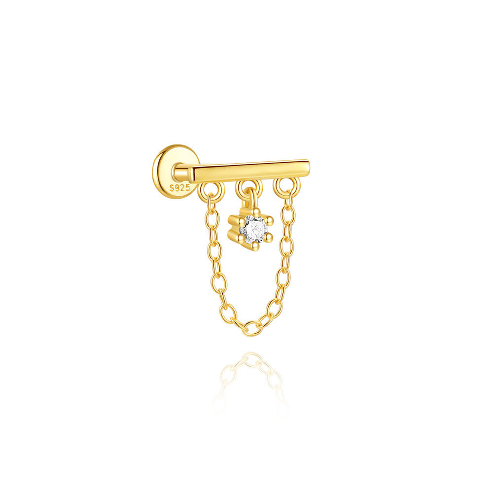 S925 Gold Plated Sterling Silver Waterproof Crown Diamond Tassel Helix Earrings Series