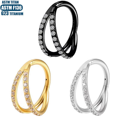 G23 Titanium Waterproof Double Hoop Cartilage Earring 16G – 5A CZ, Multiple Sizes