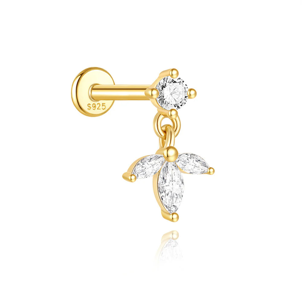 925 Sterling Silver Water Drop Flower Piercing Studs