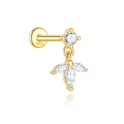 925 Sterling Silver Water Drop Flower Piercing Studs
