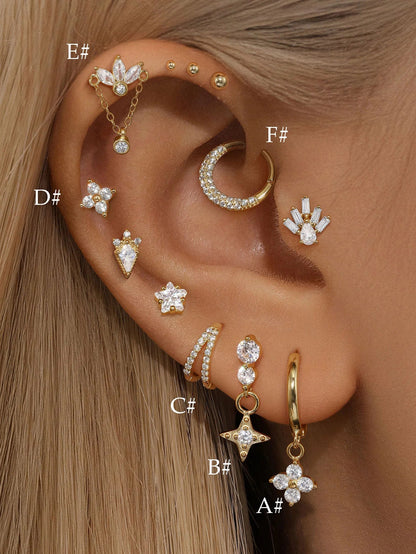 925 Sterling Silver Geometric Zirconia Elegant Earring Set