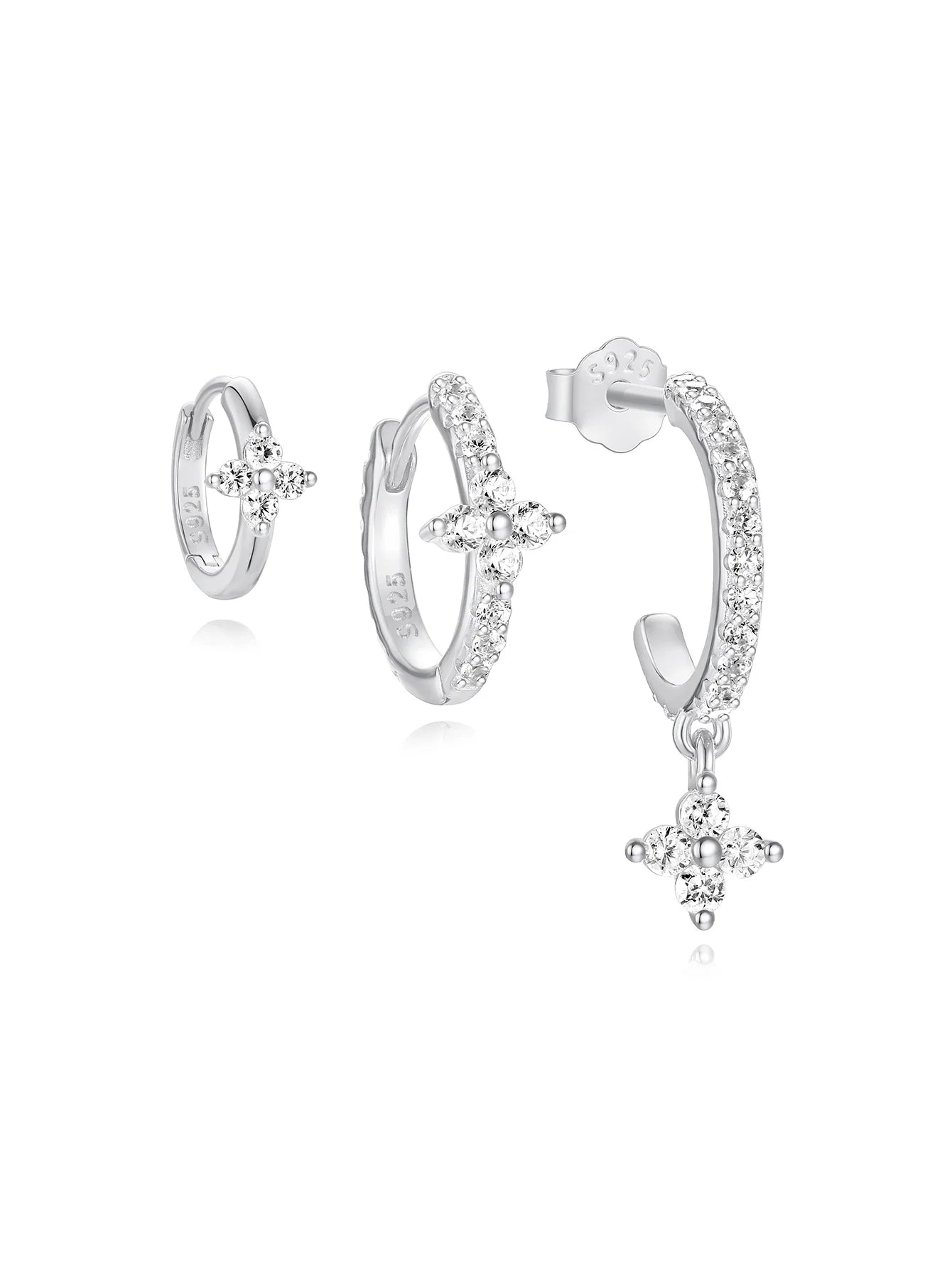 925 Sterling Silver Waterproof Butterfly Flower Zircon All Match Earring Set