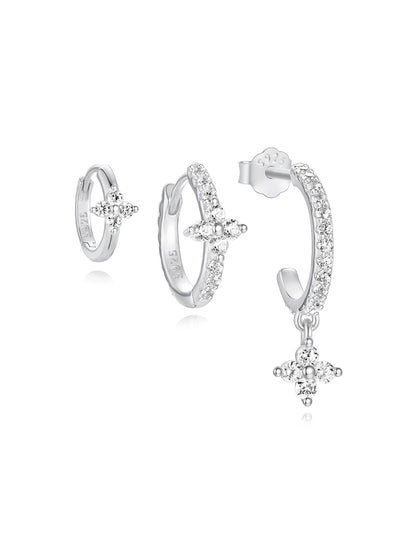 925 Sterling Silver Waterproof Butterfly Flower Zircon All Match Earring Set