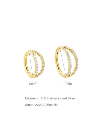 G23 Titanium Waterproof Double Hoop Cartilage Earring 16G – 5A CZ, Multiple Sizes