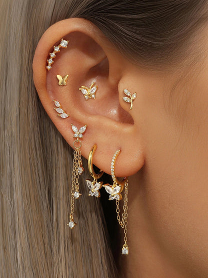 925 Sterling Silver Tassel Butterfly Pendant Zircon Earrings Series