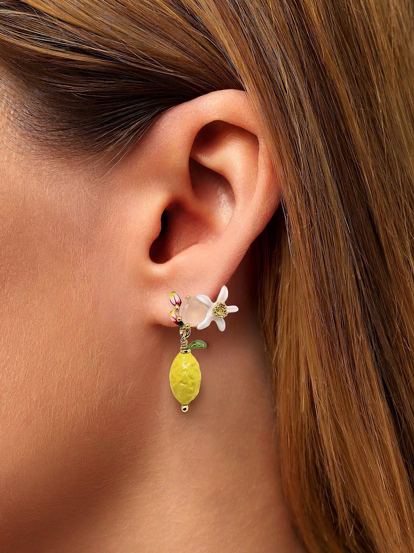 Floral And Lemon Charm Studs