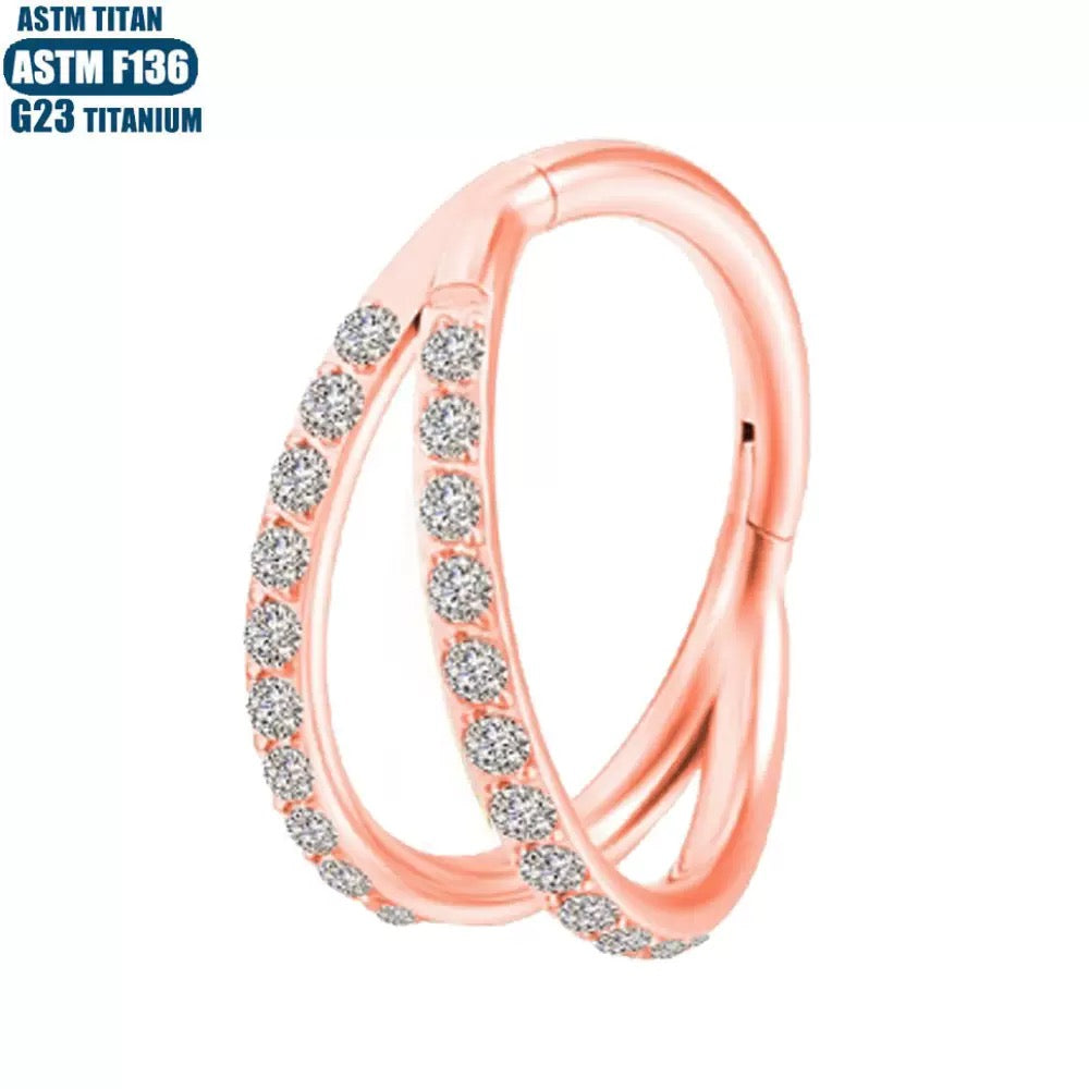 G23 Titanium Waterproof Double Hoop Cartilage Earring 16G – 5A CZ, Multiple Sizes