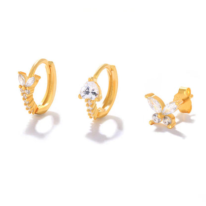 925 Sterling Silver Waterproof Butterfly Flower Zircon All Match Earring Set