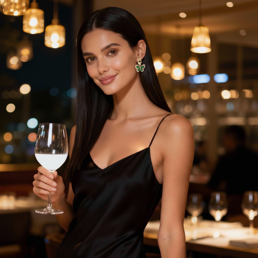 VALÉN — Green Crystal Butterfly Earrings (925 Silver Post)