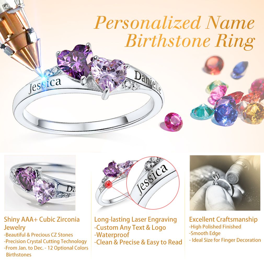 925 Sterling Silver Personalized Birthstone Rings For Women
