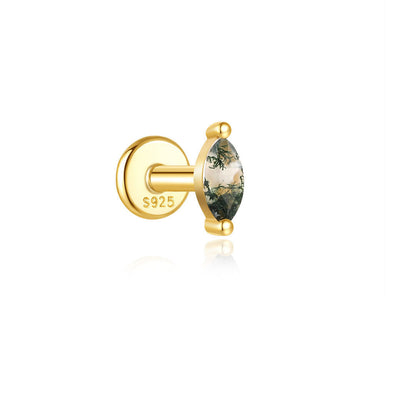 925 Sterling Silver All-Match Water Grass Agate Ear Piercing Stud