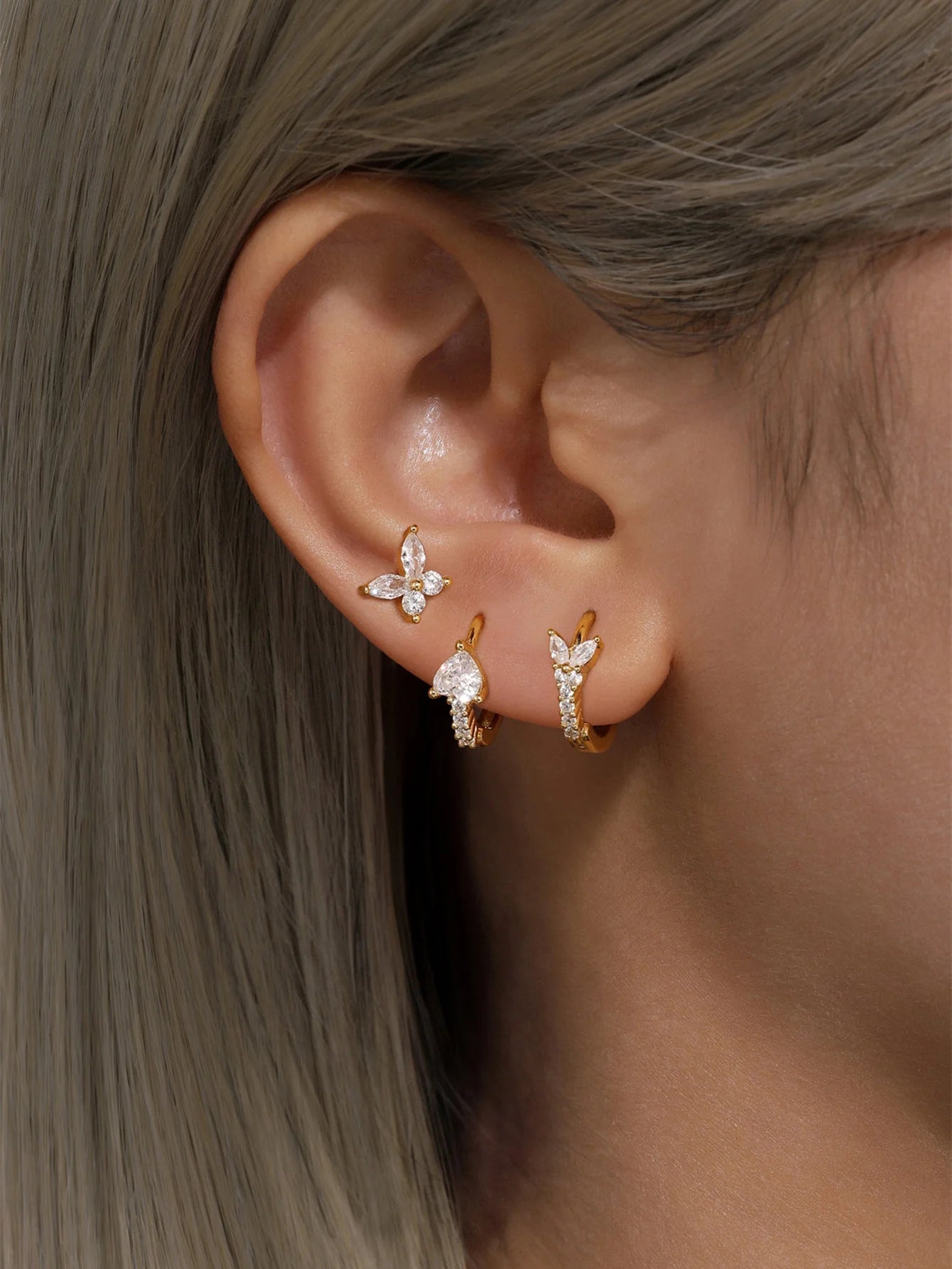925 Sterling Silver Waterproof Butterfly Flower Zircon All Match Earring Set