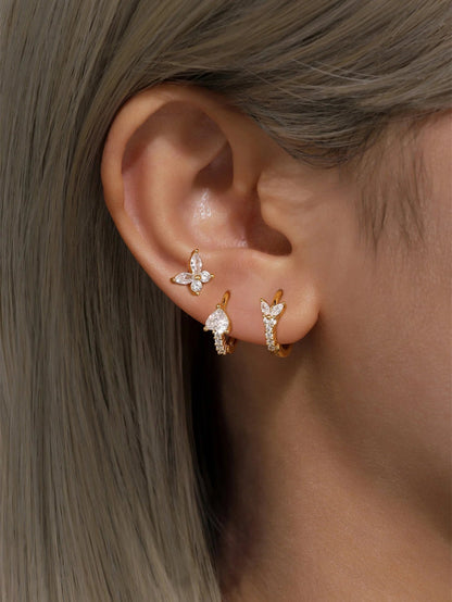 925 Sterling Silver Waterproof Butterfly Flower Zircon All Match Earring Set